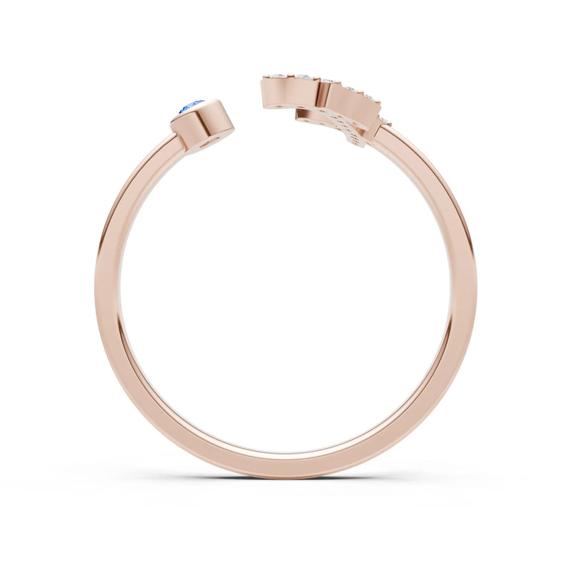 Dainty Initial Letter Birthstone Open Ring – F