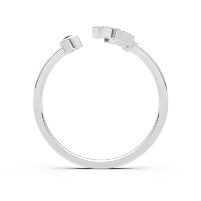 Dainty Initial Letter Birthstone Open Ring – F