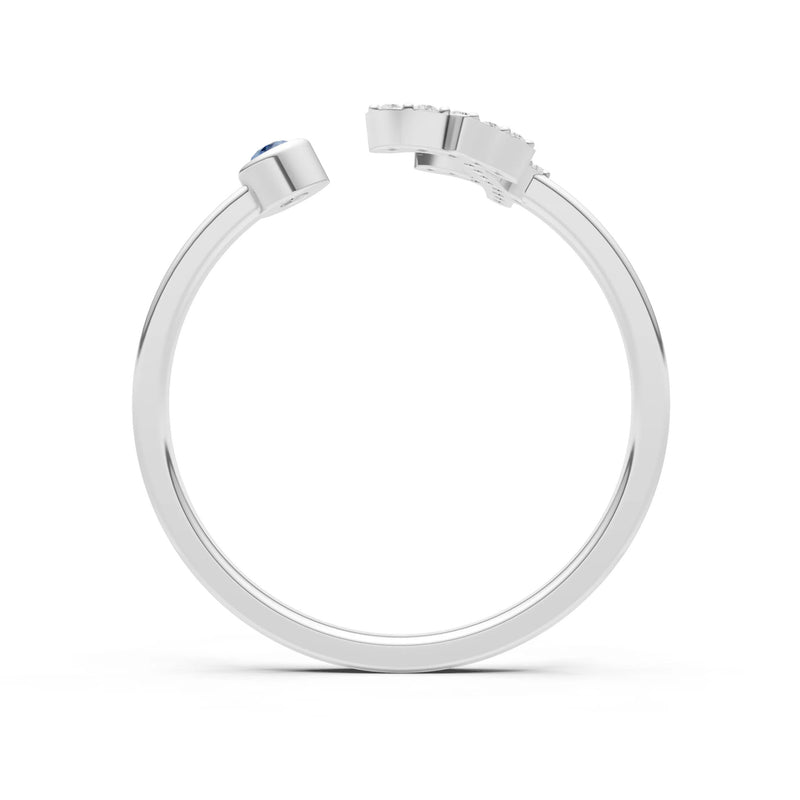 Dainty Initial Letter Birthstone Open Ring – F