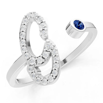 Dainty Initial Letter Birthstone Open Ring – G