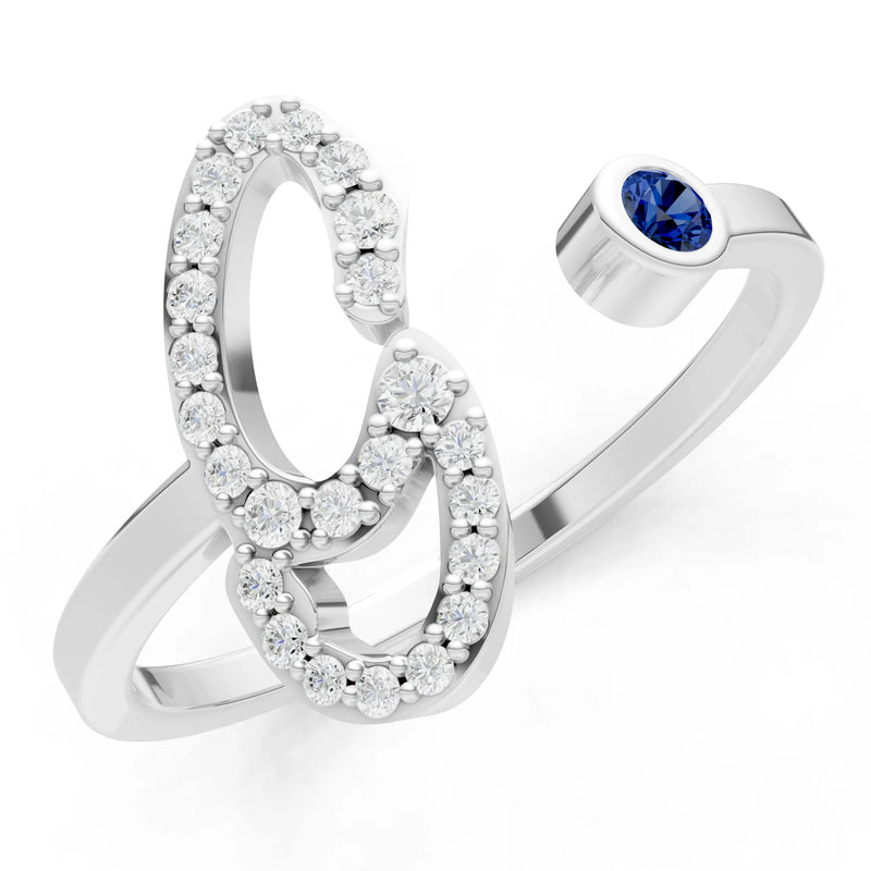Dainty Initial Letter Birthstone Open Ring – G