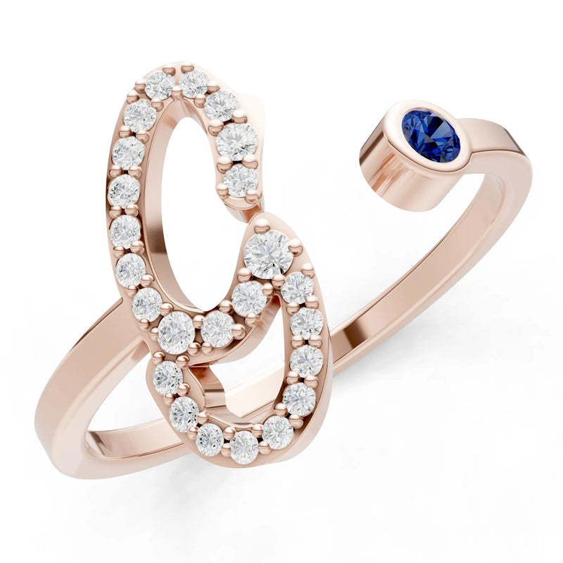 Dainty Initial Letter Birthstone Open Ring – G
