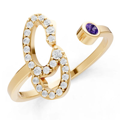 Dainty Initial Letter Birthstone Open Ring – G