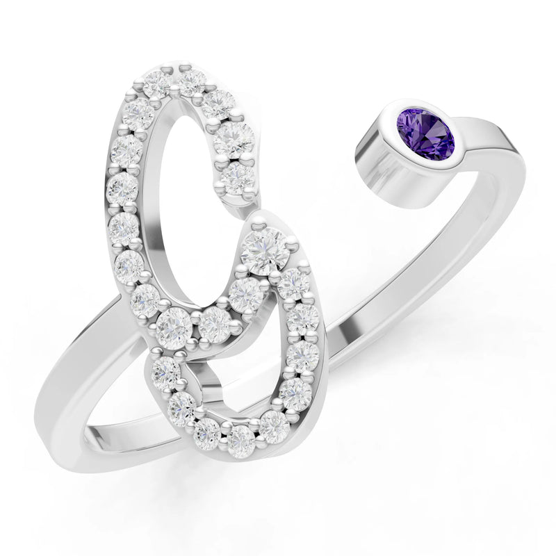 Dainty Initial Letter Birthstone Open Ring – G