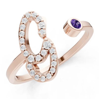 Dainty Initial Letter Birthstone Open Ring – G