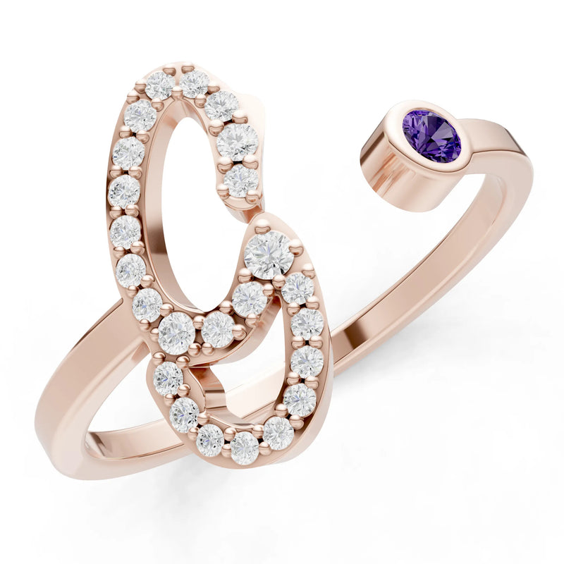 Dainty Initial Letter Birthstone Open Ring – G