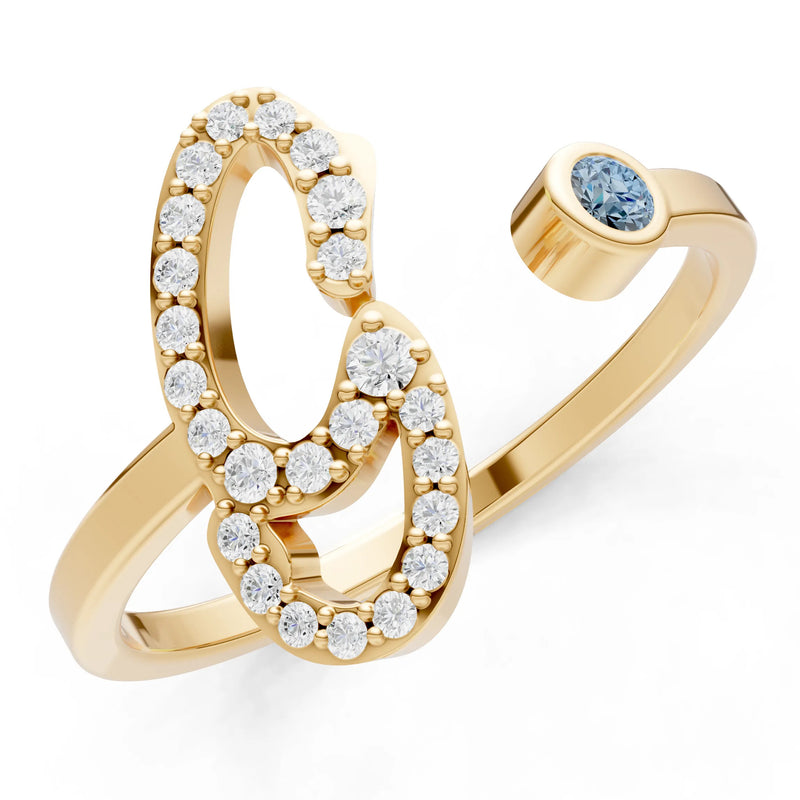 Dainty Initial Letter Birthstone Open Ring – G