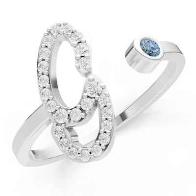 Dainty Initial Letter Birthstone Open Ring – G