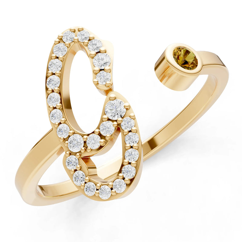 Dainty Initial Letter Birthstone Open Ring – G