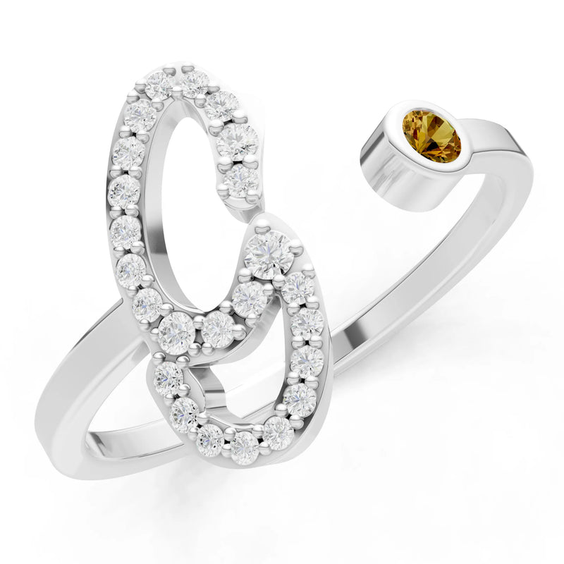Dainty Initial Letter Birthstone Open Ring – G