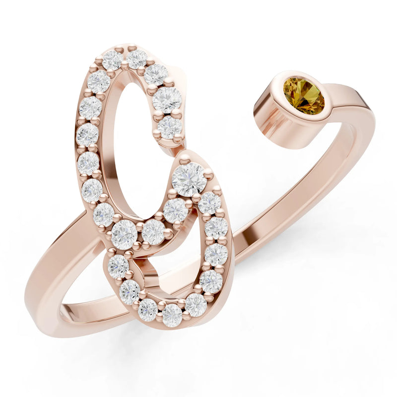 Dainty Initial Letter Birthstone Open Ring – G