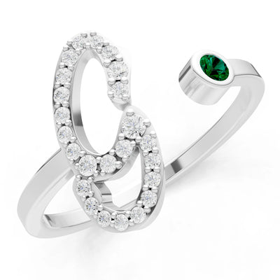 Dainty Initial Letter Birthstone Open Ring – G