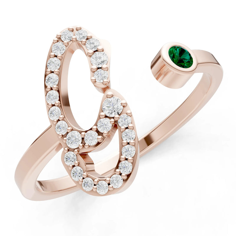 Dainty Initial Letter Birthstone Open Ring – G