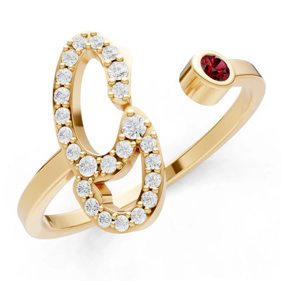 Dainty Initial Letter Birthstone Open Ring – G