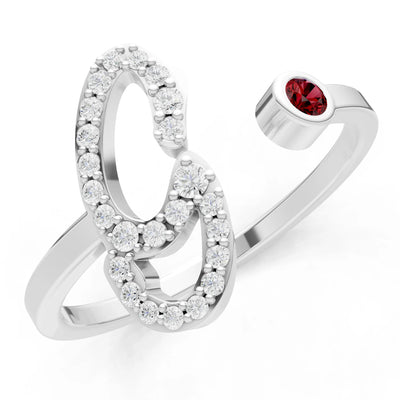 Dainty Initial Letter Birthstone Open Ring – G