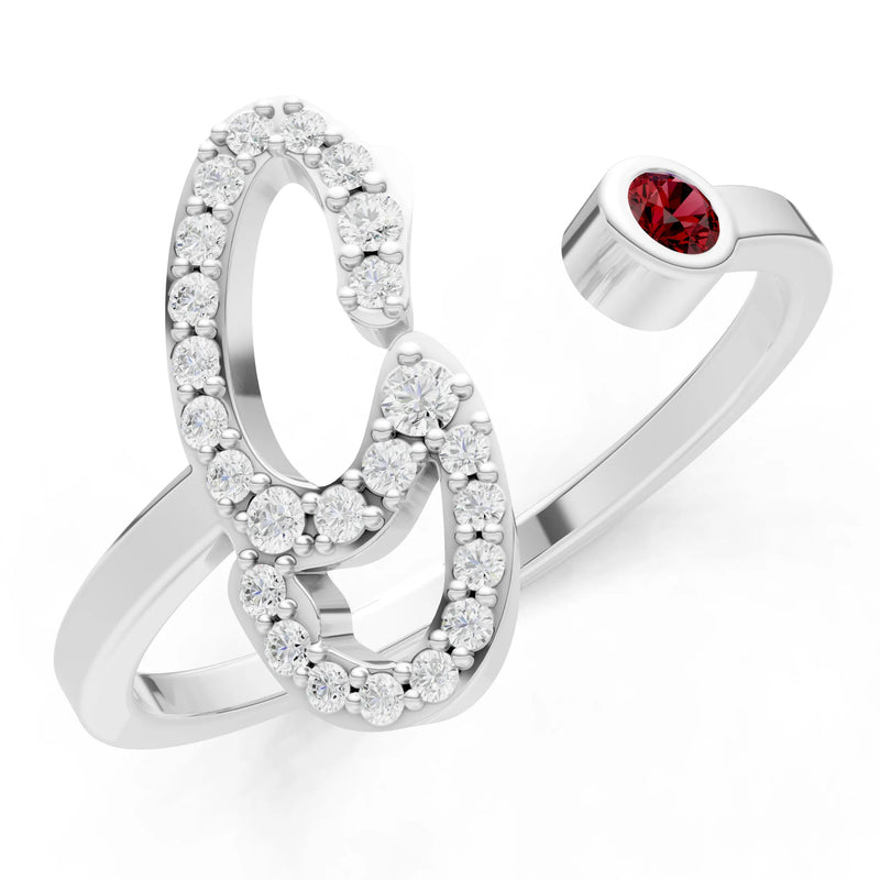 Dainty Initial Letter Birthstone Open Ring – G
