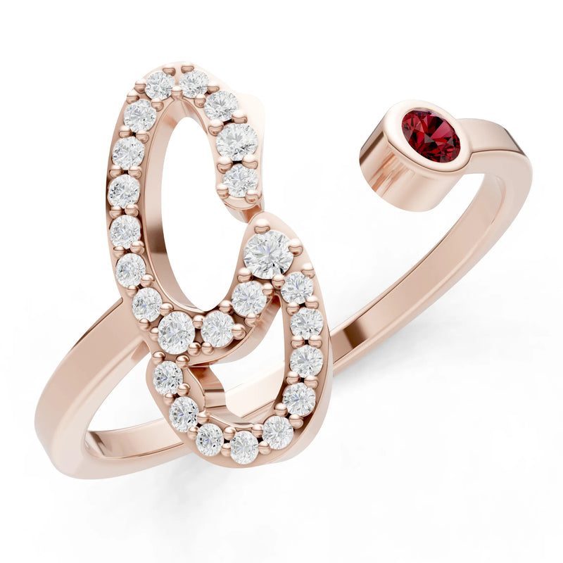 Dainty Initial Letter Birthstone Open Ring – G