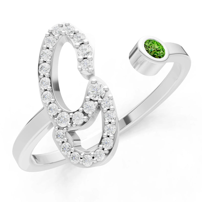 Dainty Initial Letter Birthstone Open Ring – G