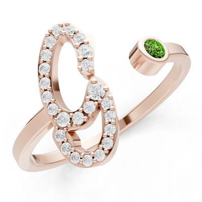 Dainty Initial Letter Birthstone Open Ring – G