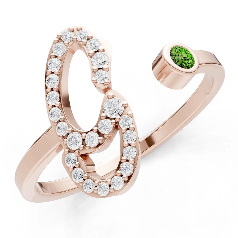 Dainty Initial Letter Birthstone Open Ring – G