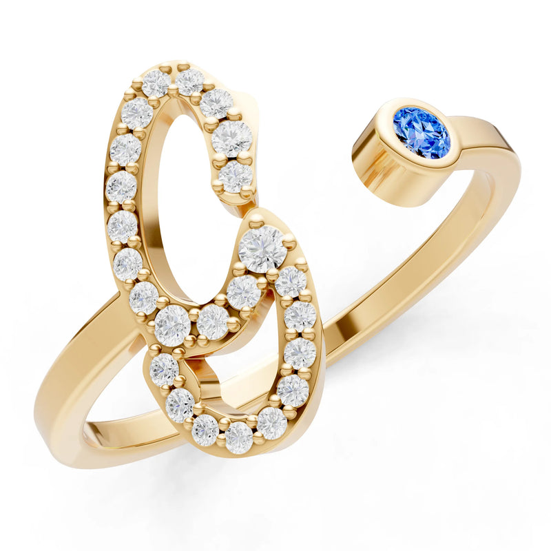 Dainty Initial Letter Birthstone Open Ring – G