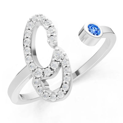 Dainty Initial Letter Birthstone Open Ring – G