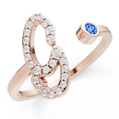 Dainty Initial Letter Birthstone Open Ring – G