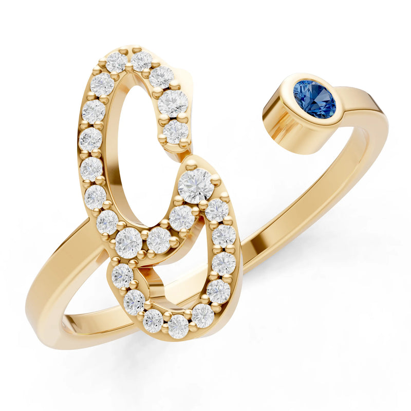 Dainty Initial Letter Birthstone Open Ring – G