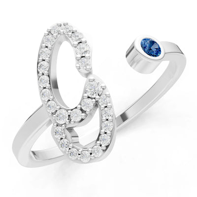 Dainty Initial Letter Birthstone Open Ring – G