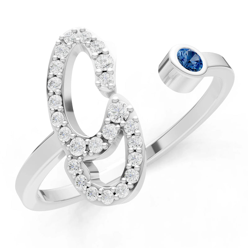Dainty Initial Letter Birthstone Open Ring – G