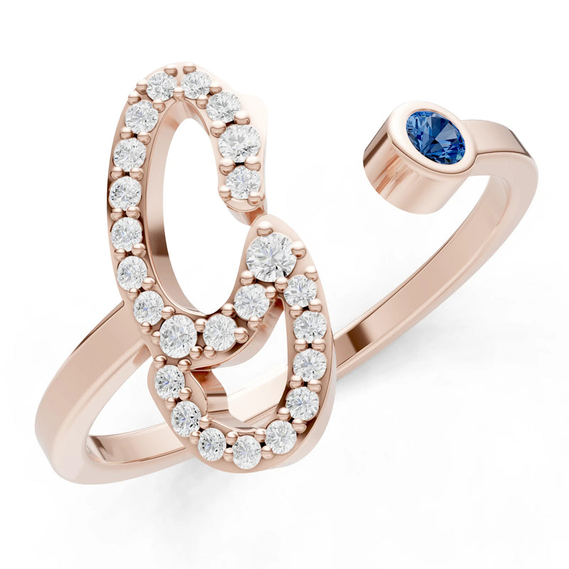 Dainty Initial Letter Birthstone Open Ring – G