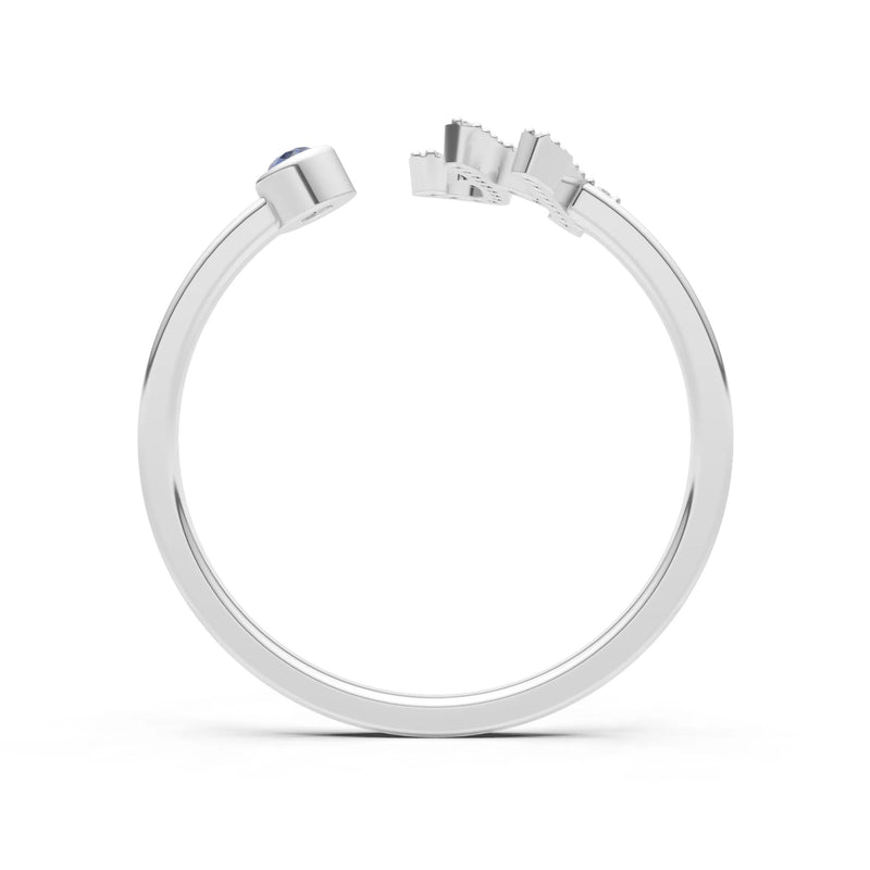Blue Sapphire Dainty Initial Letter Birthstone Open Ring – H