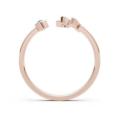 Dainty Initial Letter Birthstone Open Ring – H