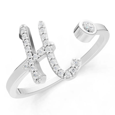 Dainty Initial Letter Birthstone Open Ring – H