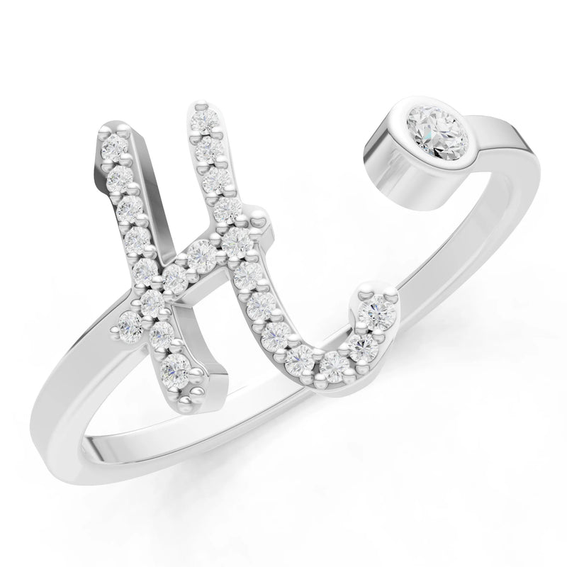 Dainty Initial Letter Birthstone Open Ring – H