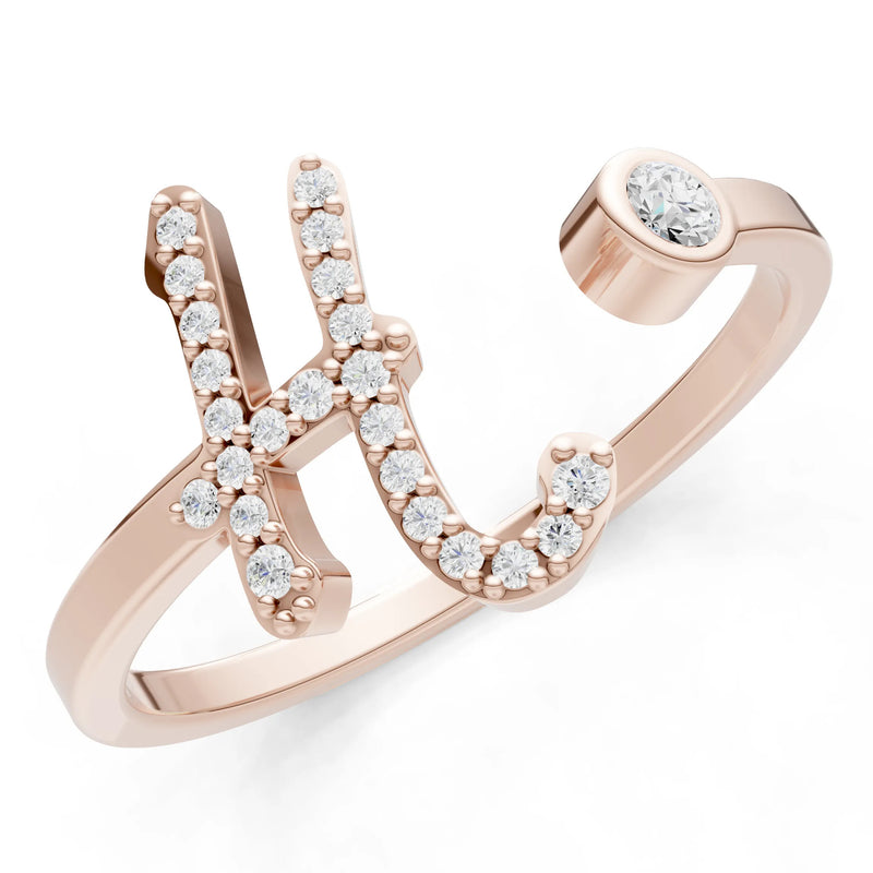 Dainty Initial Letter Birthstone Open Ring – H