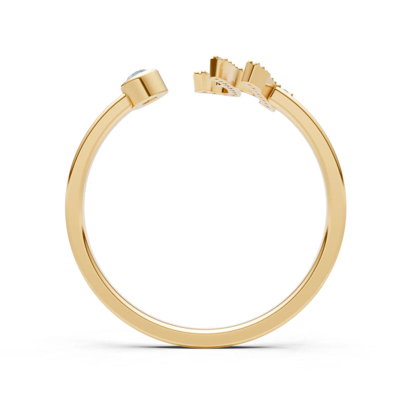 Dainty Initial Letter Birthstone Open Ring – H