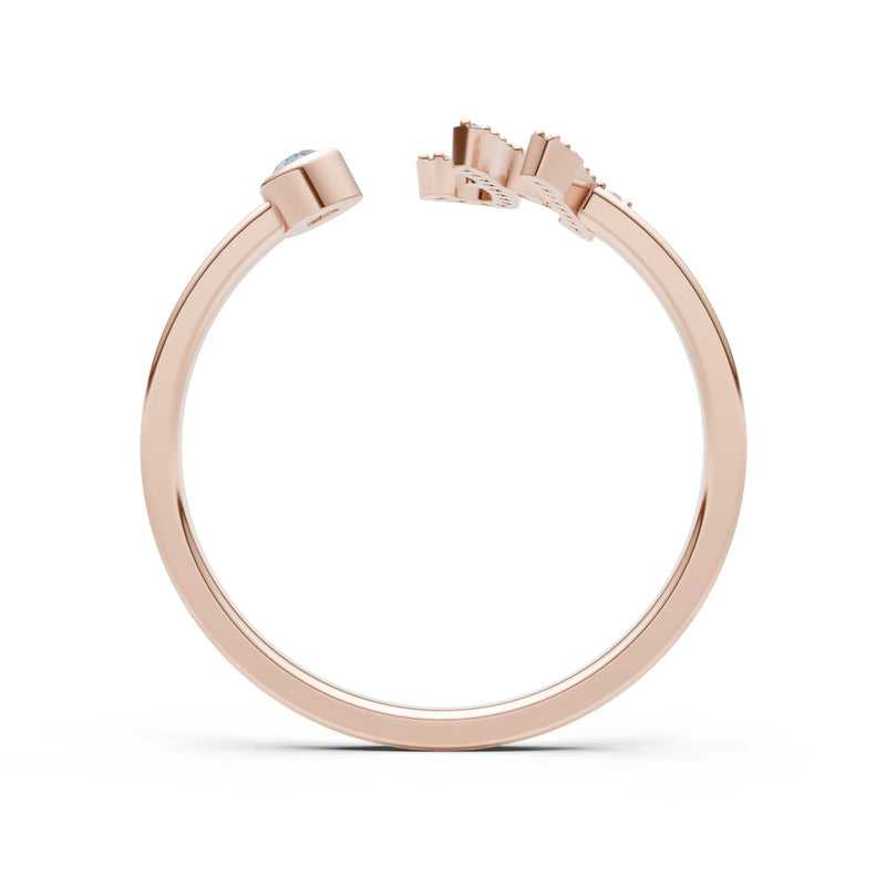 Dainty Initial Letter Birthstone Open Ring – H