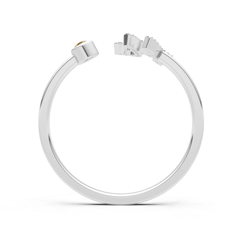 Citrine Dainty Initial Letter Birthstone Open Ring – H
