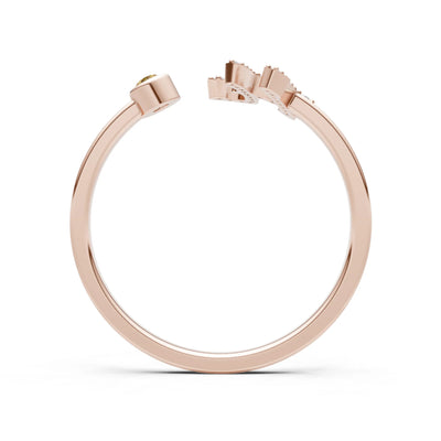 Dainty Initial Letter Birthstone Open Ring – H