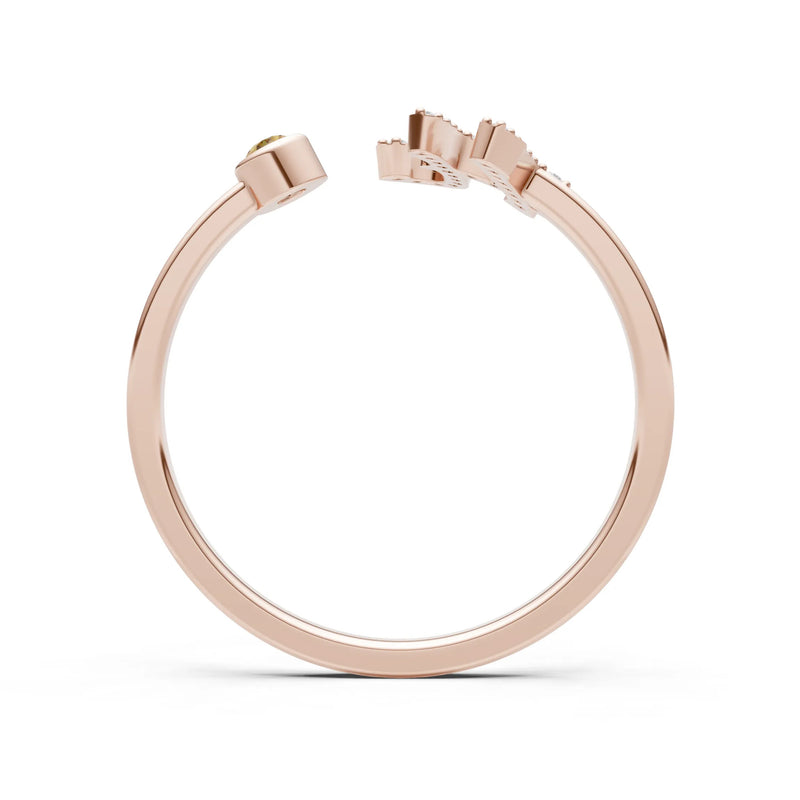 Dainty Initial Letter Birthstone Open Ring – H