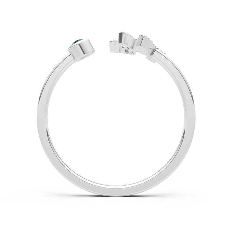 Emerald Dainty Initial Letter Birthstone Open Ring – H