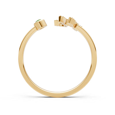 Dainty Initial Letter Birthstone Open Ring – H
