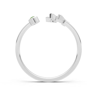 Dainty Initial Letter Birthstone Open Ring – H