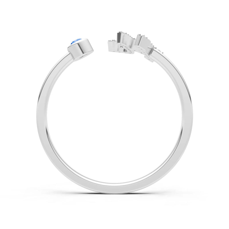 Swiss Blue Topaz Dainty Initial Letter Birthstone Open Ring – H