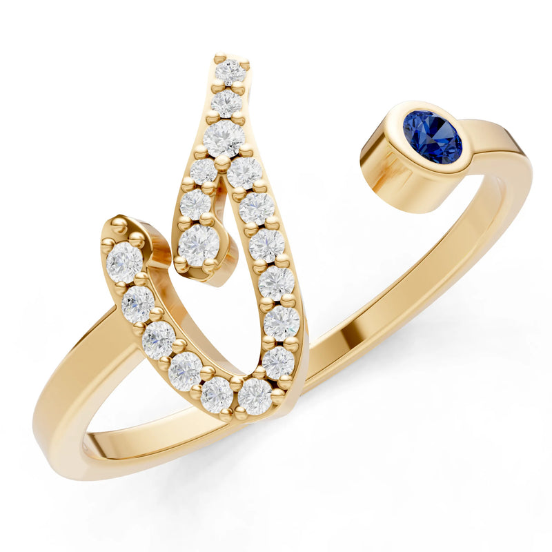 Blue Sapphire Dainty Initial Letter Birthstone Open Ring – I