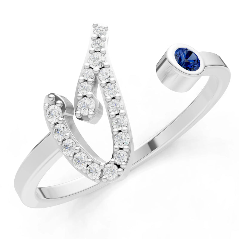 Dainty Initial Letter Birthstone Open Ring – I