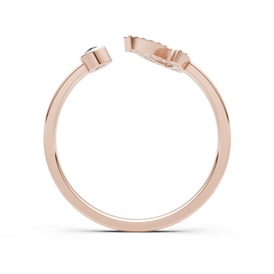 Dainty Initial Letter Birthstone Open Ring – I