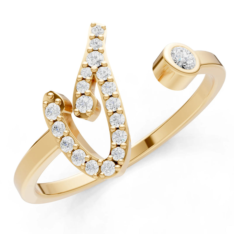 Dainty Initial Letter Birthstone Open Ring – I