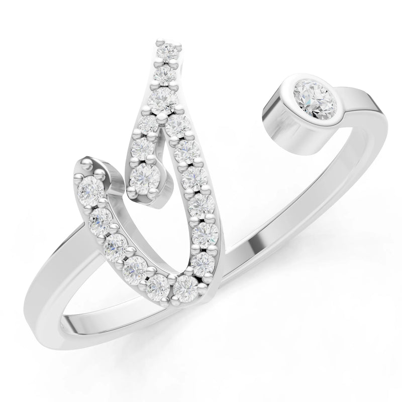 Dainty Initial Letter Birthstone Open Ring – I